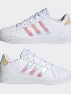 Adidas Grand Court 2.0 White Pink Iridescent GY2326 Childrens Size 6 New In Box